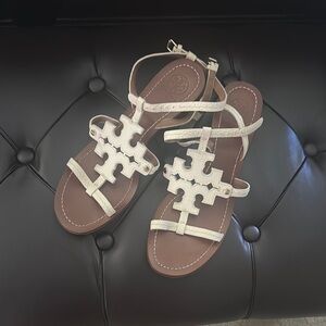 Tory Burch Cream and Brown Sandals